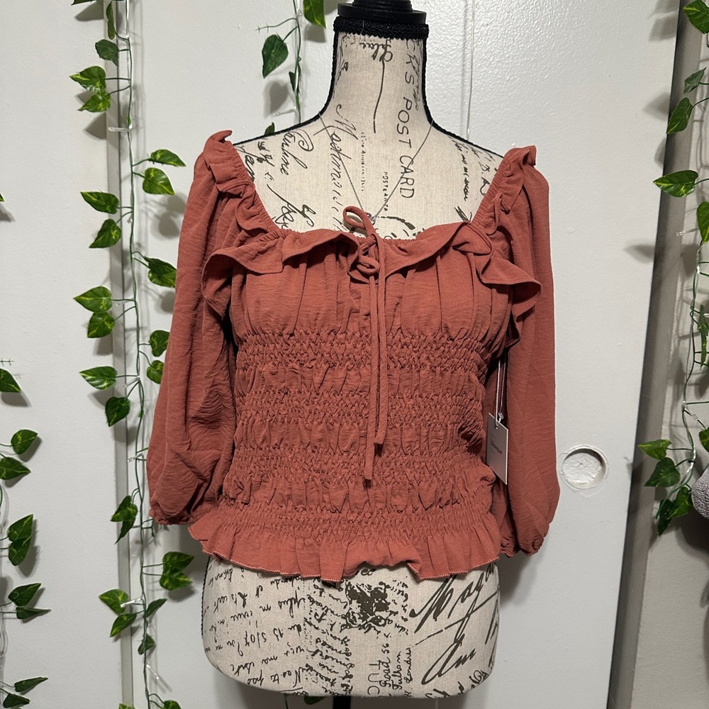 Chic Smocked Blouse in Rust